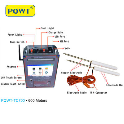 Detector de água portátil PQWT TC1200 com mapeamento automático de profundidade de 1500 m e equipamento de levantamento geofísico de tela sensível ao toque HD de 7 polegadas